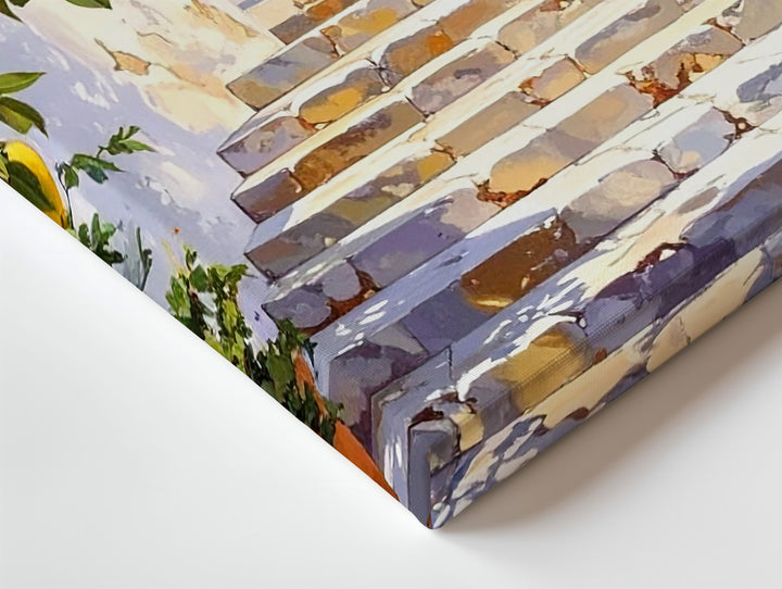 Sunlit Mediterranean Alley Canvas – Charming Village Staircase & Lemon Trees - Gifitto