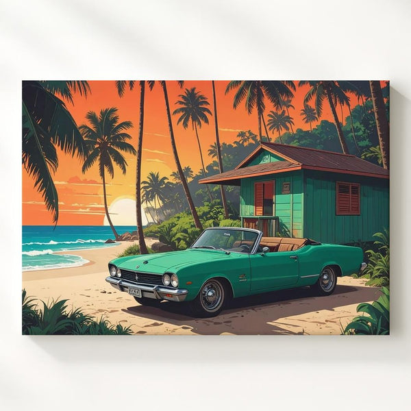 Vintage Convertible Sunset Canvas – Retro Beachside Tropical Wall Art - Gifitto