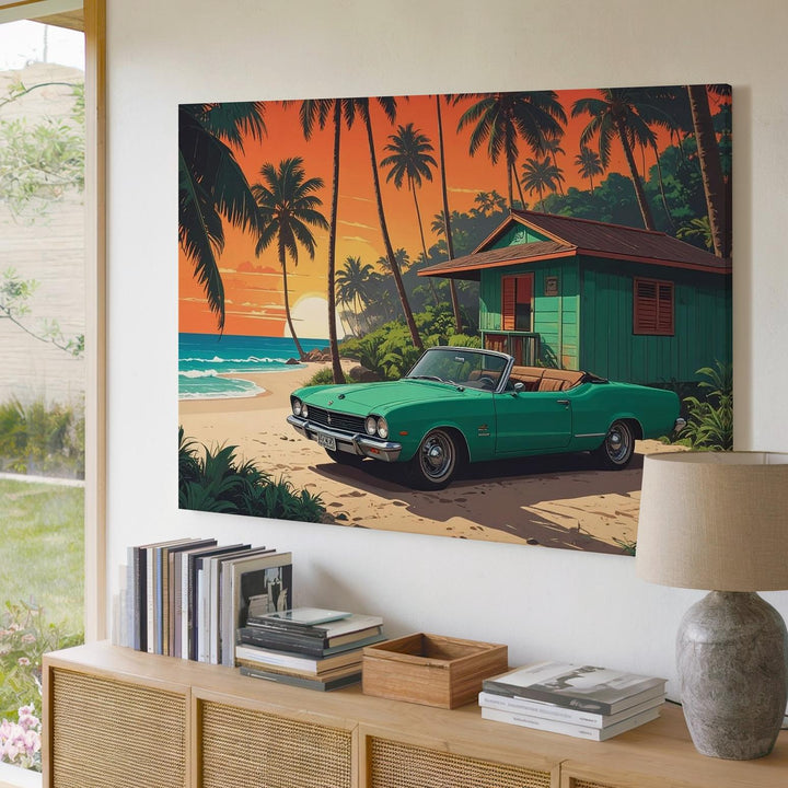 Vintage Convertible Sunset Canvas – Retro Beachside Tropical Wall Art - Gifitto