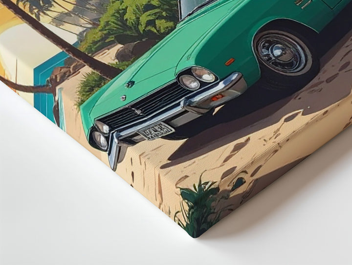 Vintage Convertible Sunset Canvas – Retro Beachside Tropical Wall Art - Gifitto
