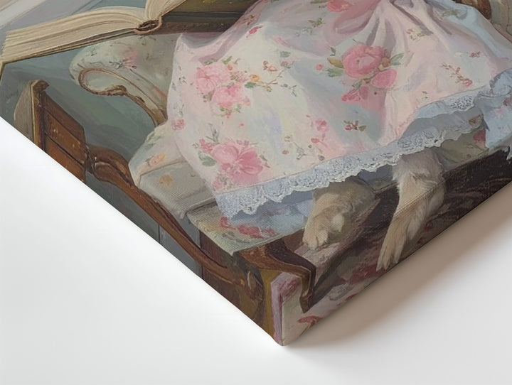 Whimsical Rabbit in Floral Dress Canvas – Cozy Reading Scene for Spring - Gifitto