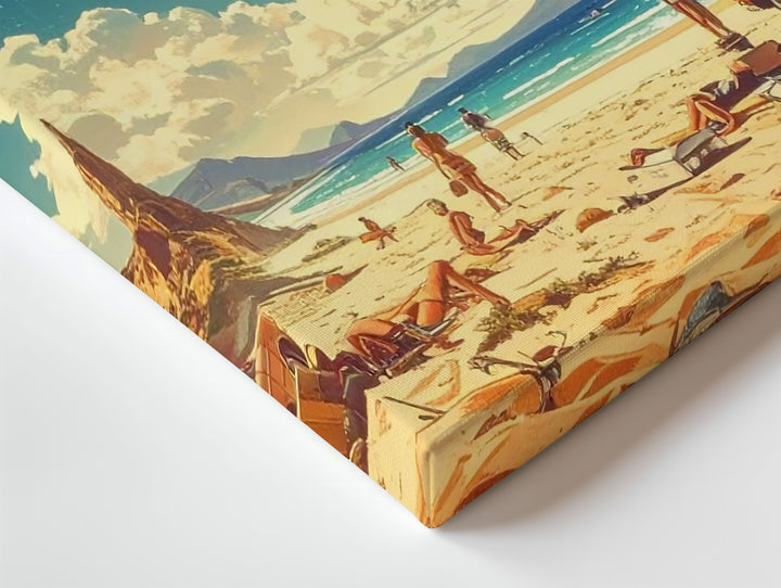 Retro Saturn Beach Canvas – Surreal 1950s Collage with Cosmic Sky - Gifitto
