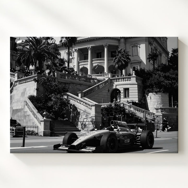Vintage F1 Monaco Canvas – Ferrari Race Car with Historic European Architecture - Gifitto