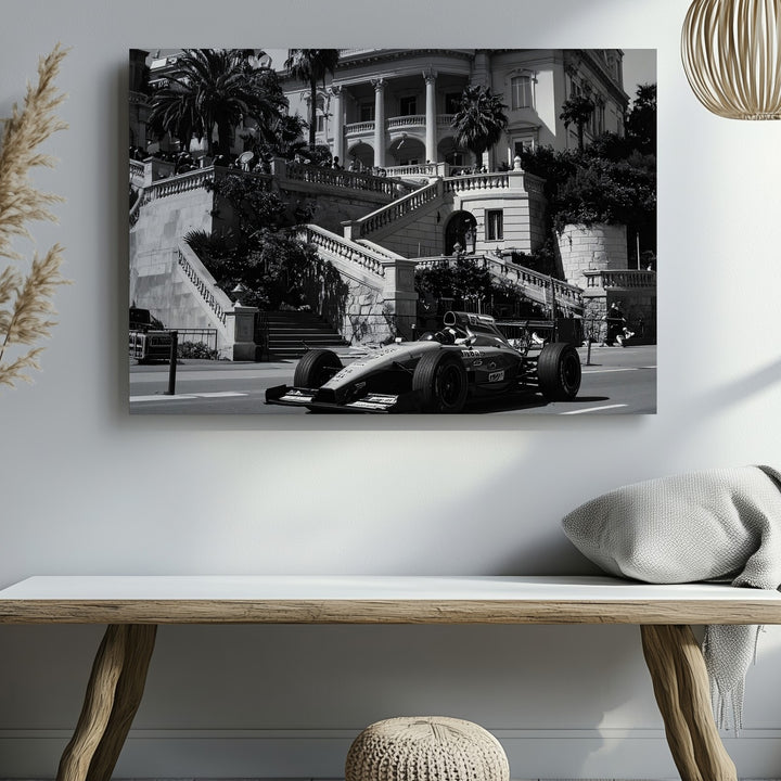 Vintage F1 Monaco Canvas – Ferrari Race Car with Historic European Architecture - Gifitto