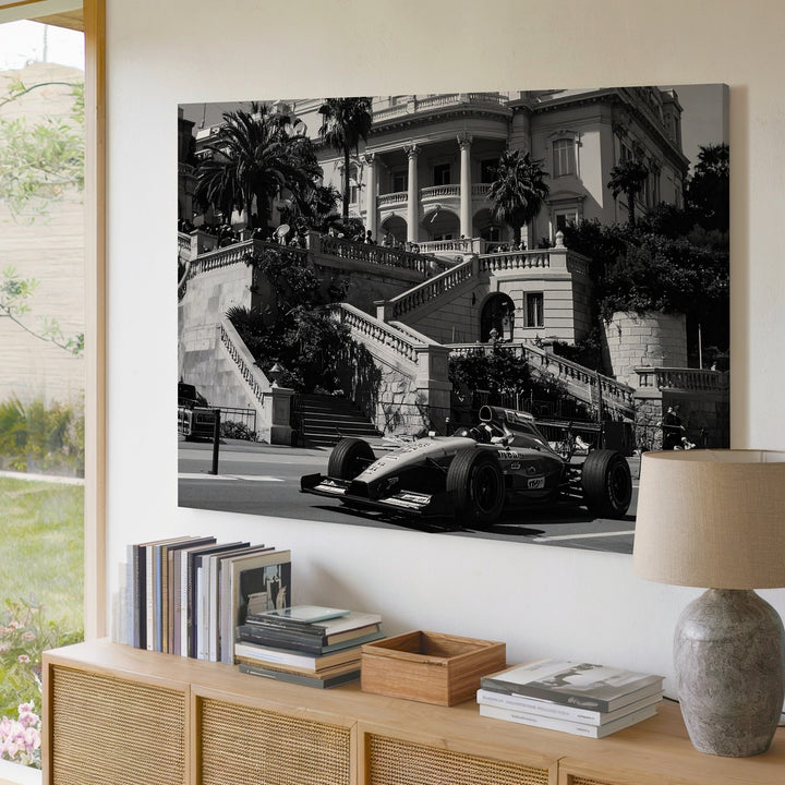 Vintage F1 Monaco Canvas – Ferrari Race Car with Historic European Architecture - Gifitto