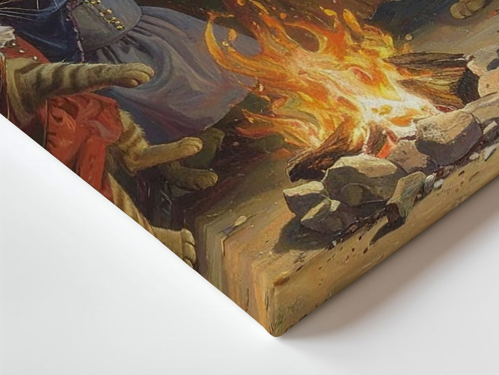 Anthropomorphic Cats Dancing Around Campfire Canvas – Fantasy Folklore Art - Gifitto