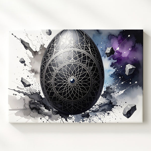 Mystical Mandala Egg Canvas – Cosmic Ink Explosion Wall Art - Gifitto