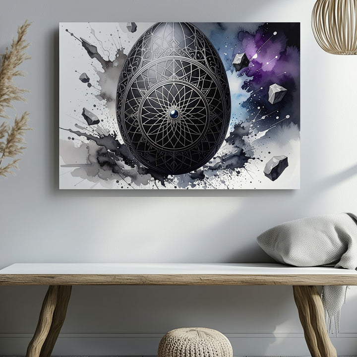 Mystical Mandala Egg Canvas – Cosmic Ink Explosion Wall Art - Gifitto