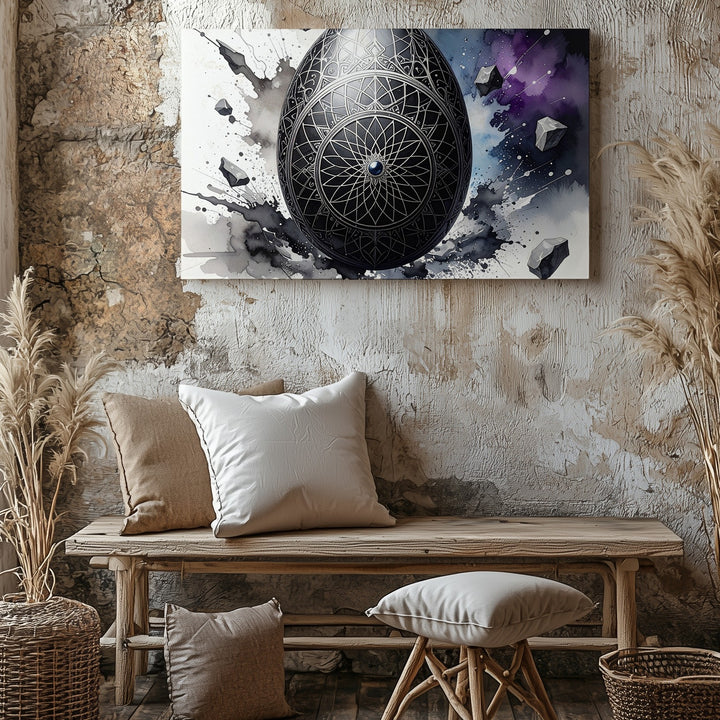 Mystical Mandala Egg Canvas – Cosmic Ink Explosion Wall Art - Gifitto