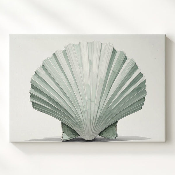 Mint Green Scallop Shell Canvas – Minimalist Coastal Illustration