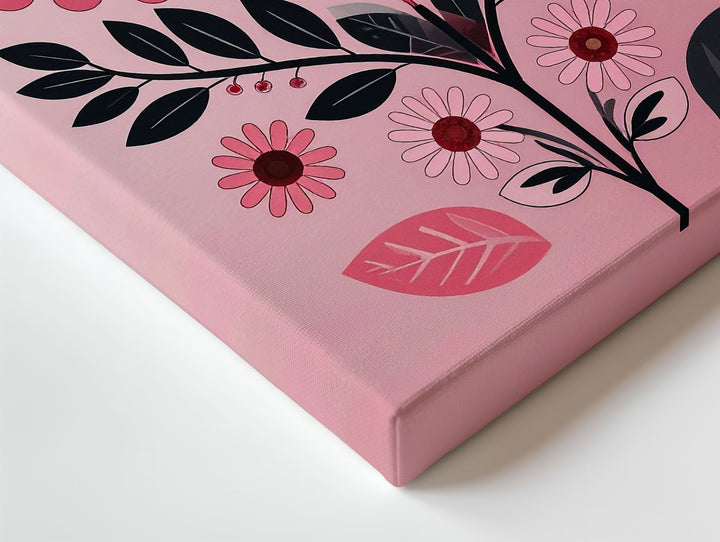 Romantic Folk Heart Canvas – Red, Black & Pink Floral Design - Gifitto