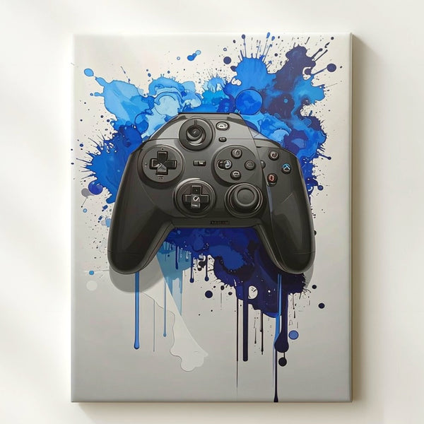 Blue Splash PlayStation Canvas – Stylized Controller with Watercolor Energy - Gifitto