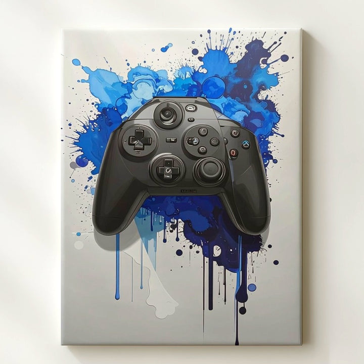 Blue Splash PlayStation Canvas – Stylized Controller with Watercolor Energy - Gifitto