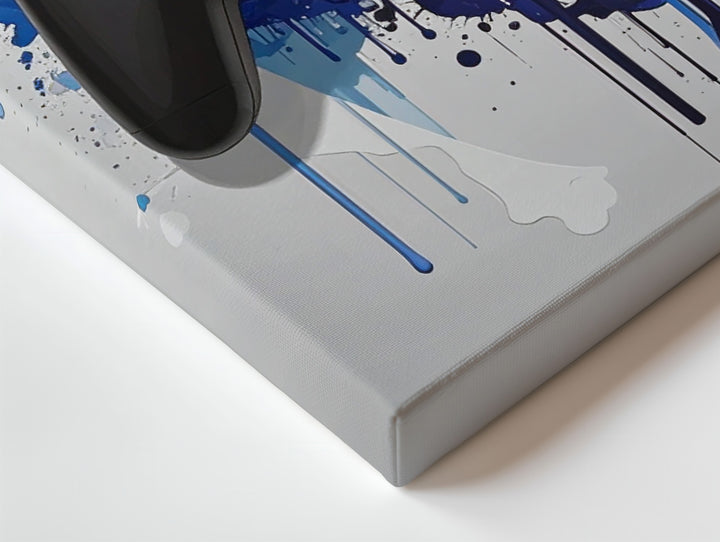 Blue Splash PlayStation Canvas – Stylized Controller with Watercolor Energy - Gifitto