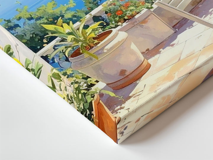 Sunlit Mediterranean Terrace Canvas – Coastal Lemon Grove & Sea View Art - Gifitto