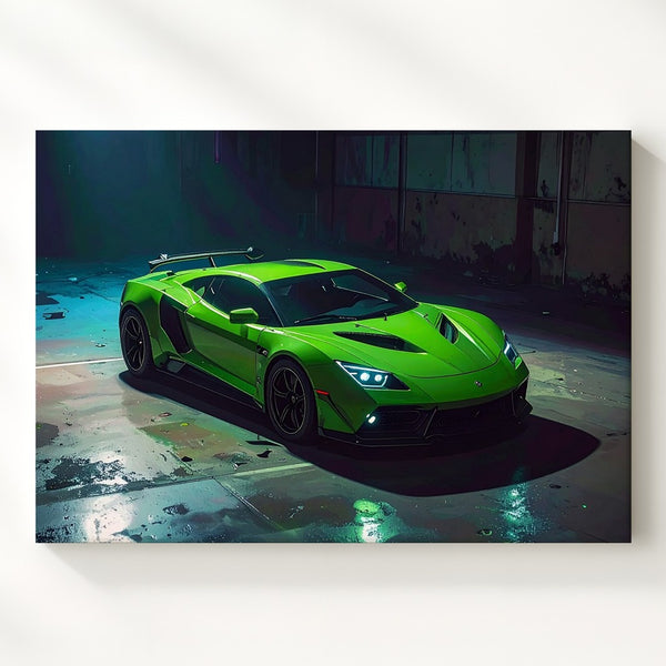 Lime Green Lamborghini Huracán Canvas – Neon Night Urban Supercar Art - Gifitto