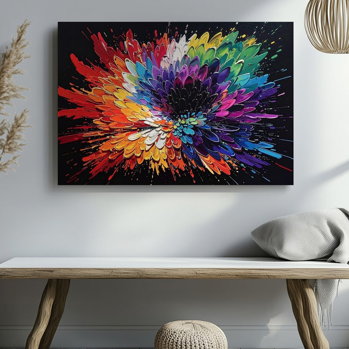 Color Burst on Black Canvas – Abstract Expressionist Explosion Wall Art - Gifitto