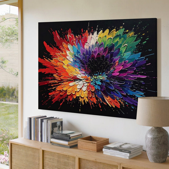 Color Burst on Black Canvas – Abstract Expressionist Explosion Wall Art - Gifitto