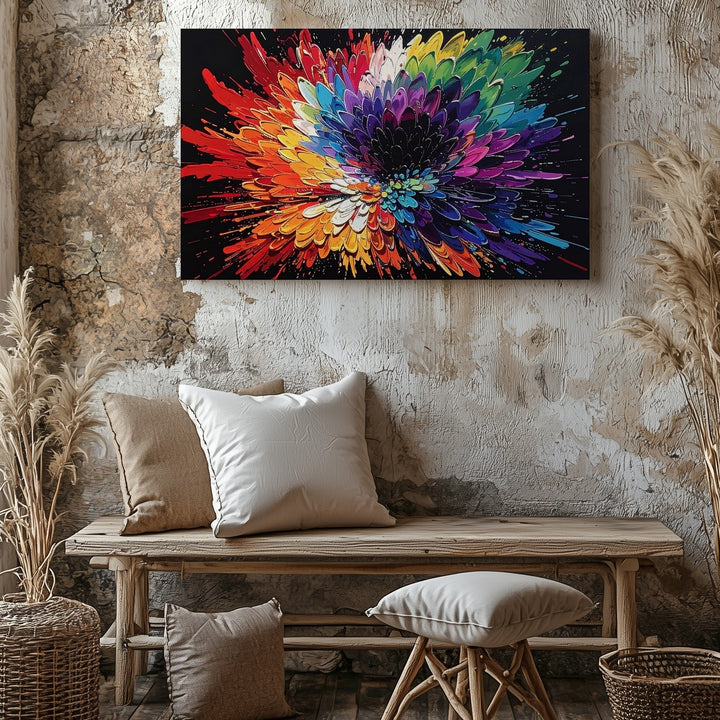 Color Burst on Black Canvas – Abstract Expressionist Explosion Wall Art - Gifitto