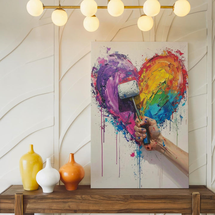 Creative Love Canvas – Abstract Multicolored Heart with Paint Roller - Gifitto