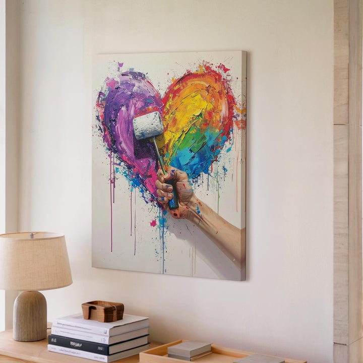 Creative Love Canvas – Abstract Multicolored Heart with Paint Roller - Gifitto