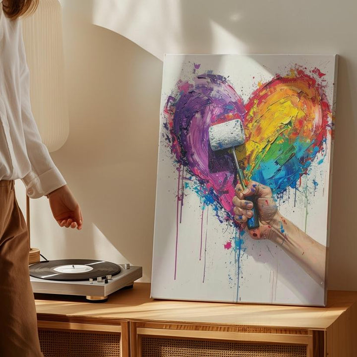 Creative Love Canvas – Abstract Multicolored Heart with Paint Roller - Gifitto