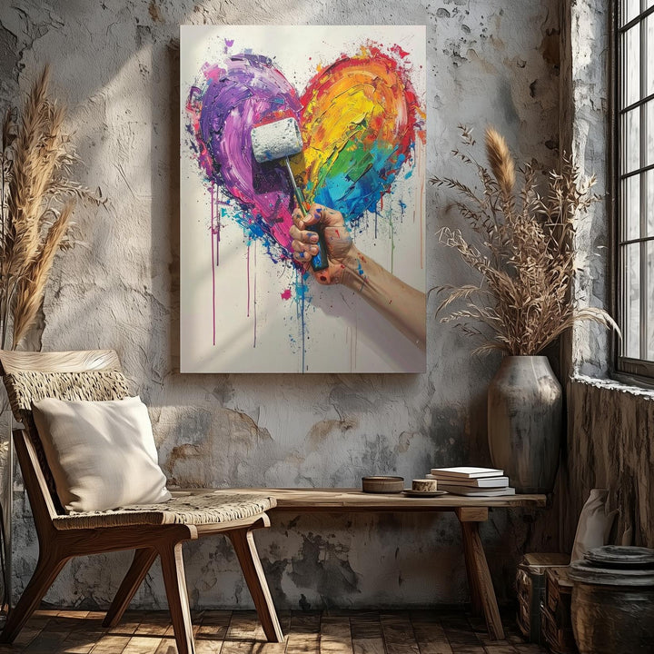 Creative Love Canvas – Abstract Multicolored Heart with Paint Roller - Gifitto