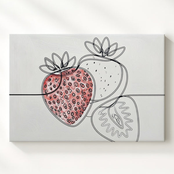 Minimalist One-Line Strawberry Canvas – Elegant Contemporary Fruit Drawing - Gifitto
