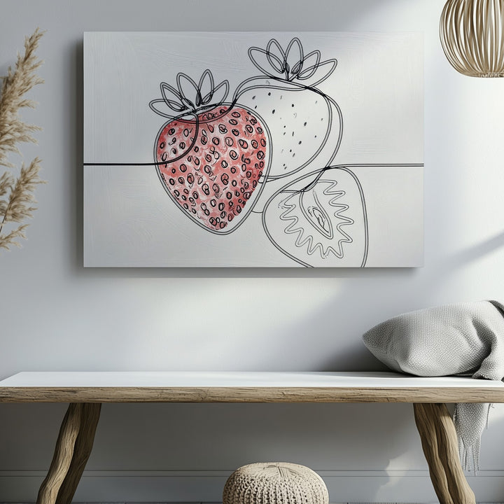 Minimalist One-Line Strawberry Canvas – Elegant Contemporary Fruit Drawing - Gifitto