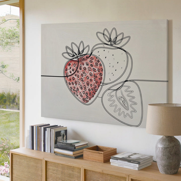 Minimalist One-Line Strawberry Canvas – Elegant Contemporary Fruit Drawing - Gifitto