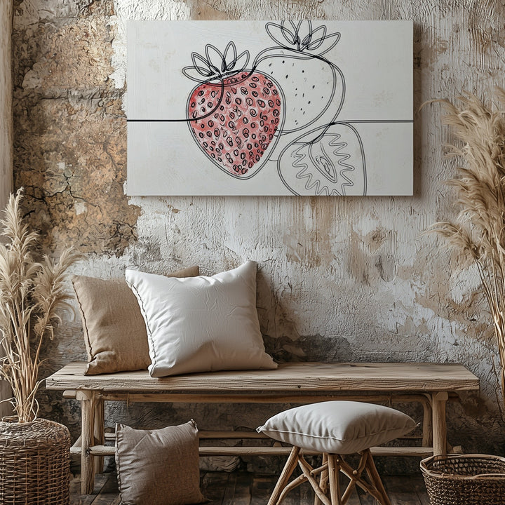 Minimalist One-Line Strawberry Canvas – Elegant Contemporary Fruit Drawing - Gifitto