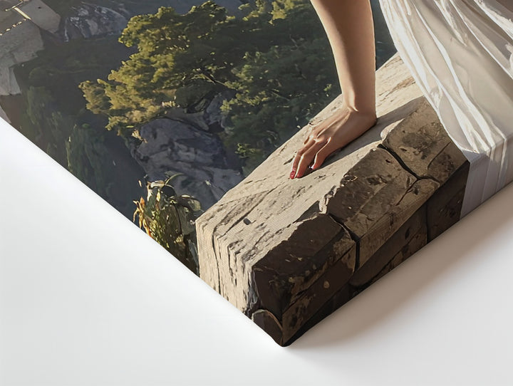 Golden Hour Balcony Canvas – Romantic Fantasy Woman & Castle Wall Art - Gifitto