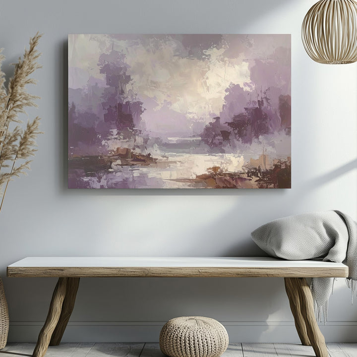 Moody Mist Canvas – Abstract Art in Deep Mauve, Gray, and Soft Brushstrokes - Gifitto
