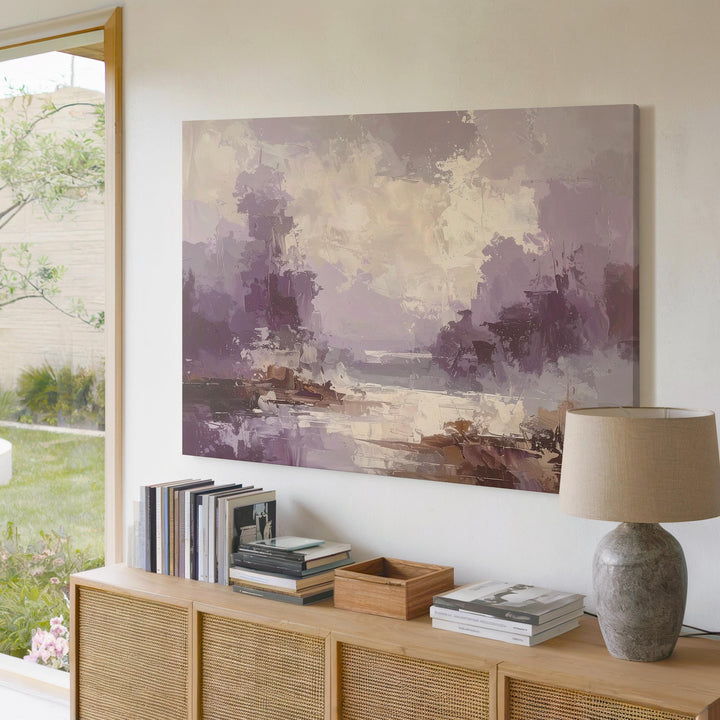 Moody Mist Canvas – Abstract Art in Deep Mauve, Gray, and Soft Brushstrokes - Gifitto
