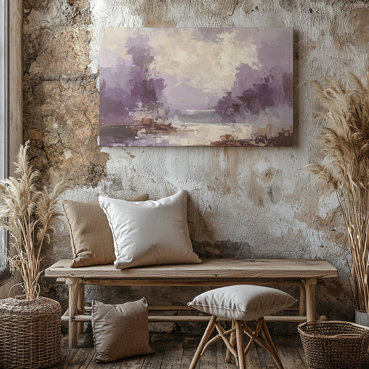Moody Mist Canvas – Abstract Art in Deep Mauve, Gray, and Soft Brushstrokes - Gifitto