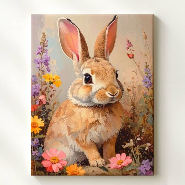 Wildflower Rabbit Canvas – Soft-Focus Meadow Scene with Spring Blooms - Gifitto