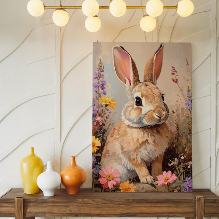 Wildflower Rabbit Canvas – Soft-Focus Meadow Scene with Spring Blooms - Gifitto