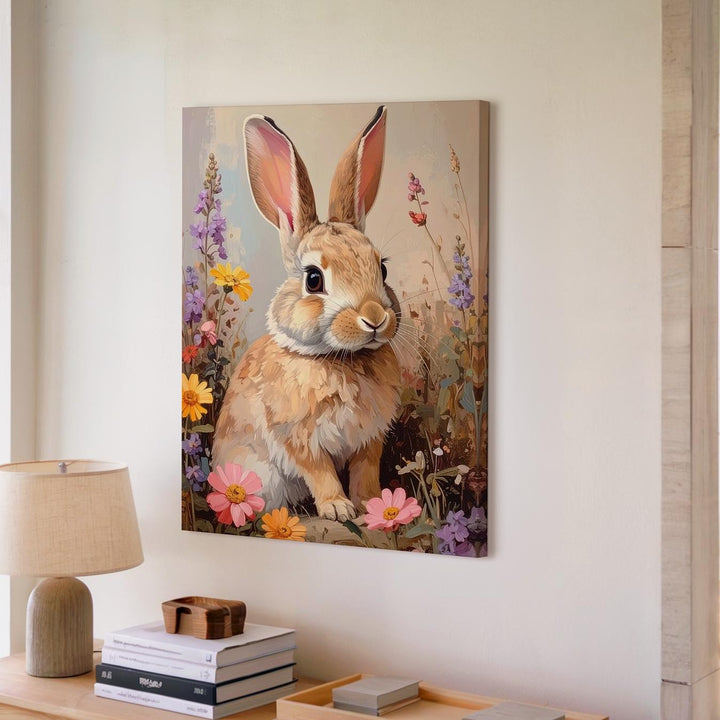 Wildflower Rabbit Canvas – Soft-Focus Meadow Scene with Spring Blooms - Gifitto