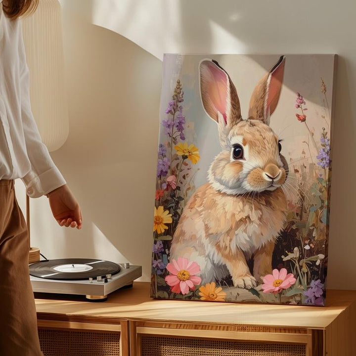 Wildflower Rabbit Canvas – Soft-Focus Meadow Scene with Spring Blooms - Gifitto