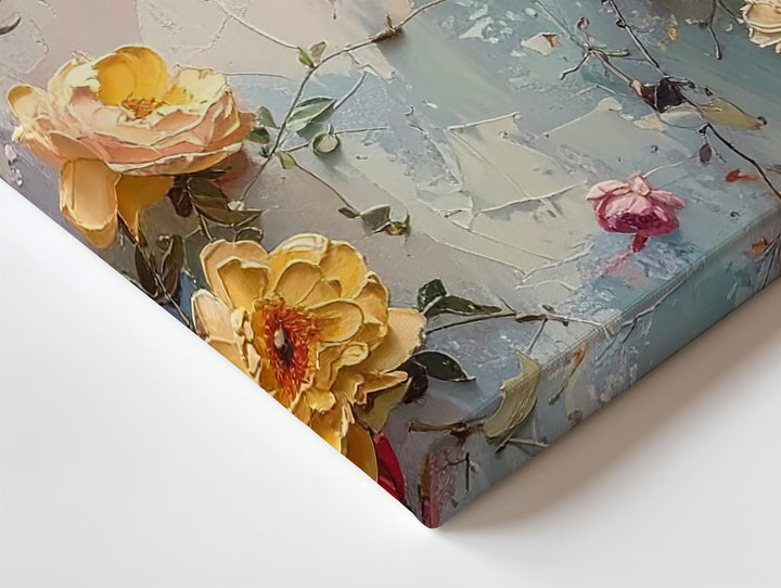 Climbing Garden Bloom Canvas – Textured Floral Wall on Pastel Plaster - Gifitto