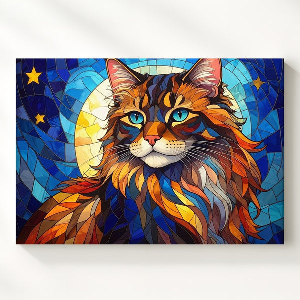 Regal Stained-Glass Cat Canvas – Mystical Feline Art Nouveau - Gifitto