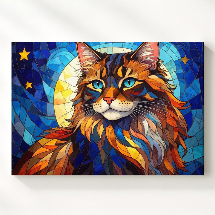 Regal Stained-Glass Cat Canvas – Mystical Feline Art Nouveau - Gifitto