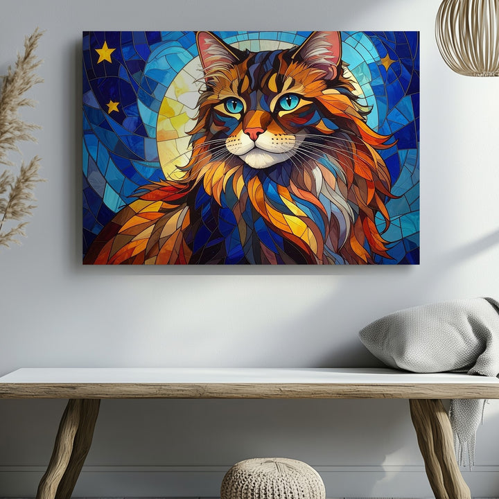 Regal Stained-Glass Cat Canvas – Mystical Feline Art Nouveau - Gifitto