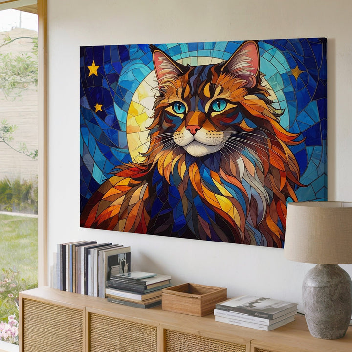 Regal Stained-Glass Cat Canvas – Mystical Feline Art Nouveau - Gifitto