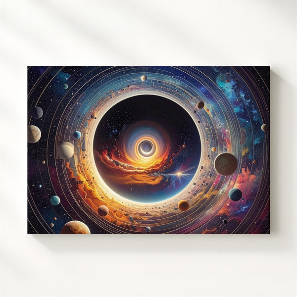 Celestial Spiral Portal Canvas – Vibrant Cosmic Rings & Wormhole Concept Art - Gifitto