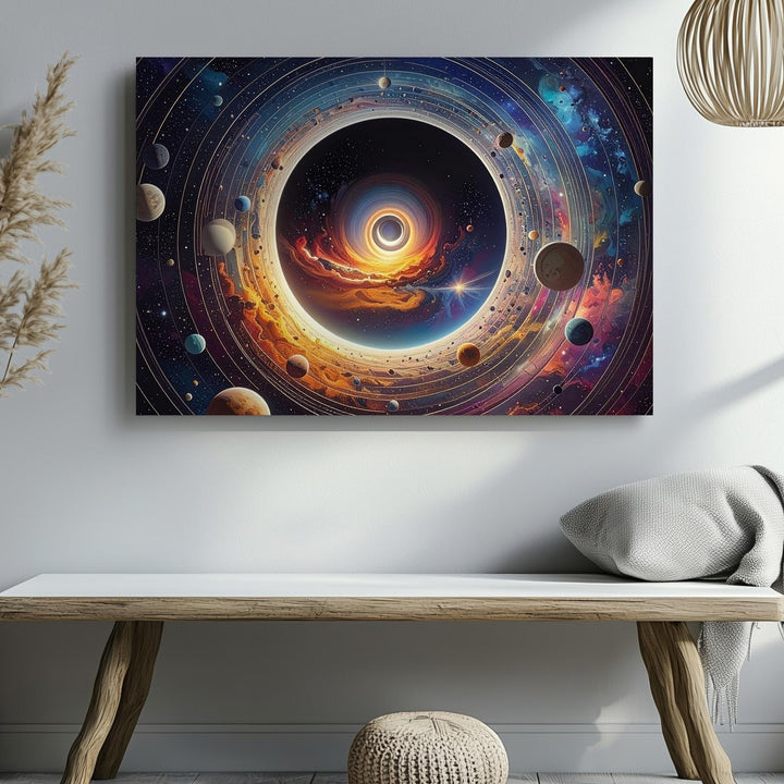 Celestial Spiral Portal Canvas – Vibrant Cosmic Rings & Wormhole Concept Art - Gifitto