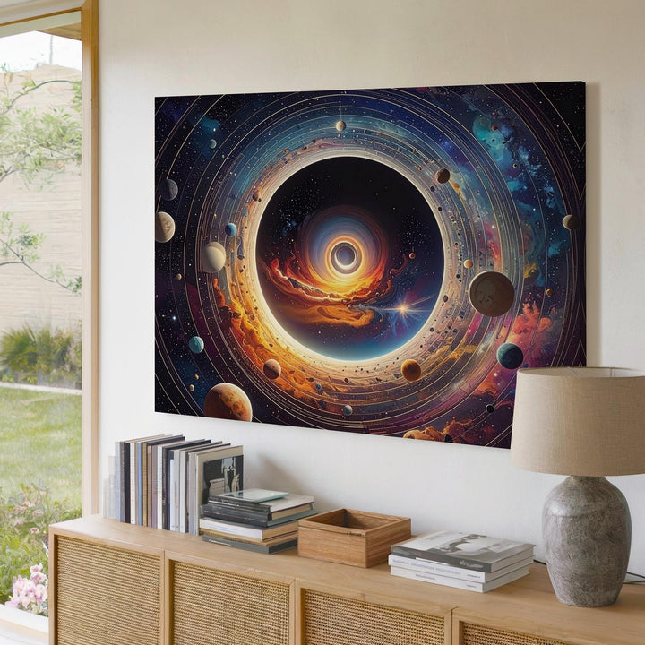Celestial Spiral Portal Canvas – Vibrant Cosmic Rings & Wormhole Concept Art - Gifitto