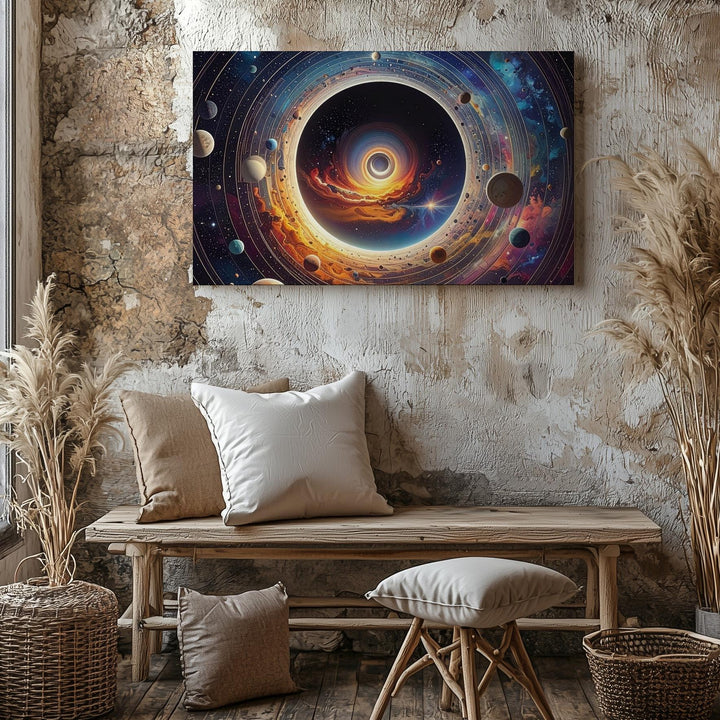 Celestial Spiral Portal Canvas – Vibrant Cosmic Rings & Wormhole Concept Art - Gifitto