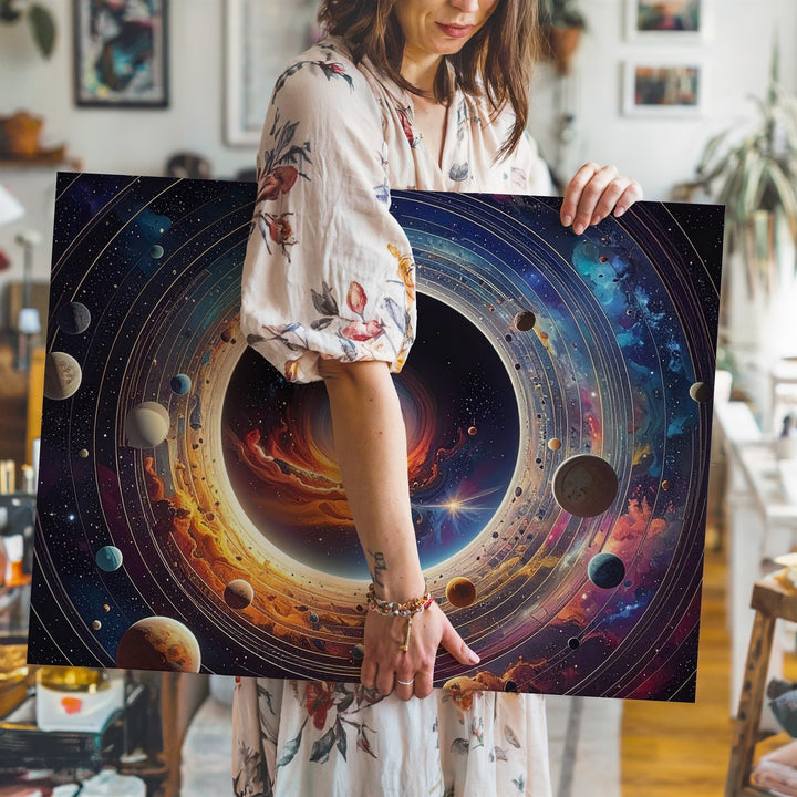 Celestial Spiral Portal Canvas – Vibrant Cosmic Rings & Wormhole Concept Art - Gifitto
