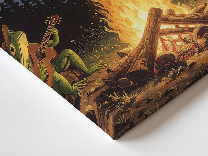 Frog Campfire Serenade Canvas – Whimsical Forest Night Wall Art - Gifitto